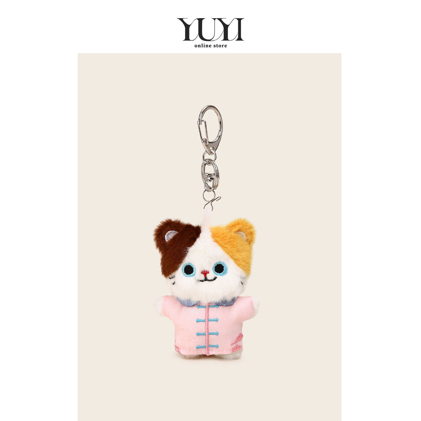 YUYI原创小众新中式唐装三花猫咪迷你毛绒玩偶公仔书包挂件钥匙扣