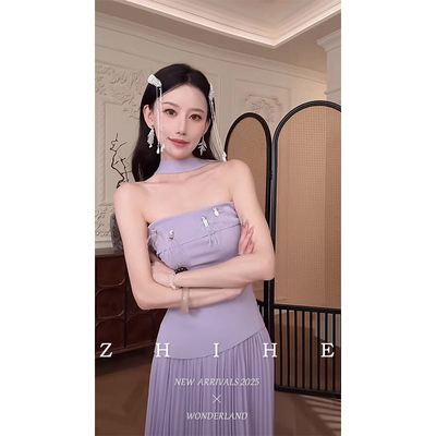 无艳一禾【雾霭罗兰】静奢莱赛尔棉针织衫+压褶雪纺半裙