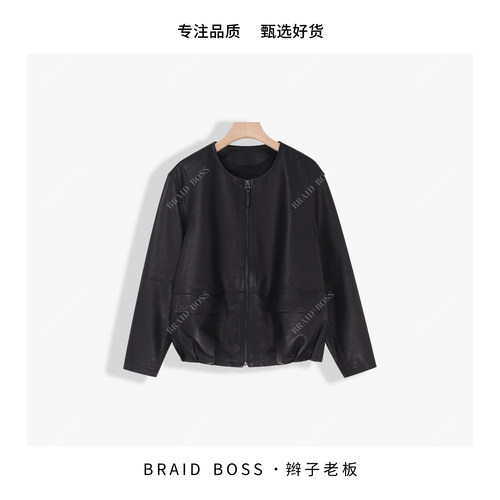 BRAID I 衣长57  圆领拉链口袋皮衣  2577