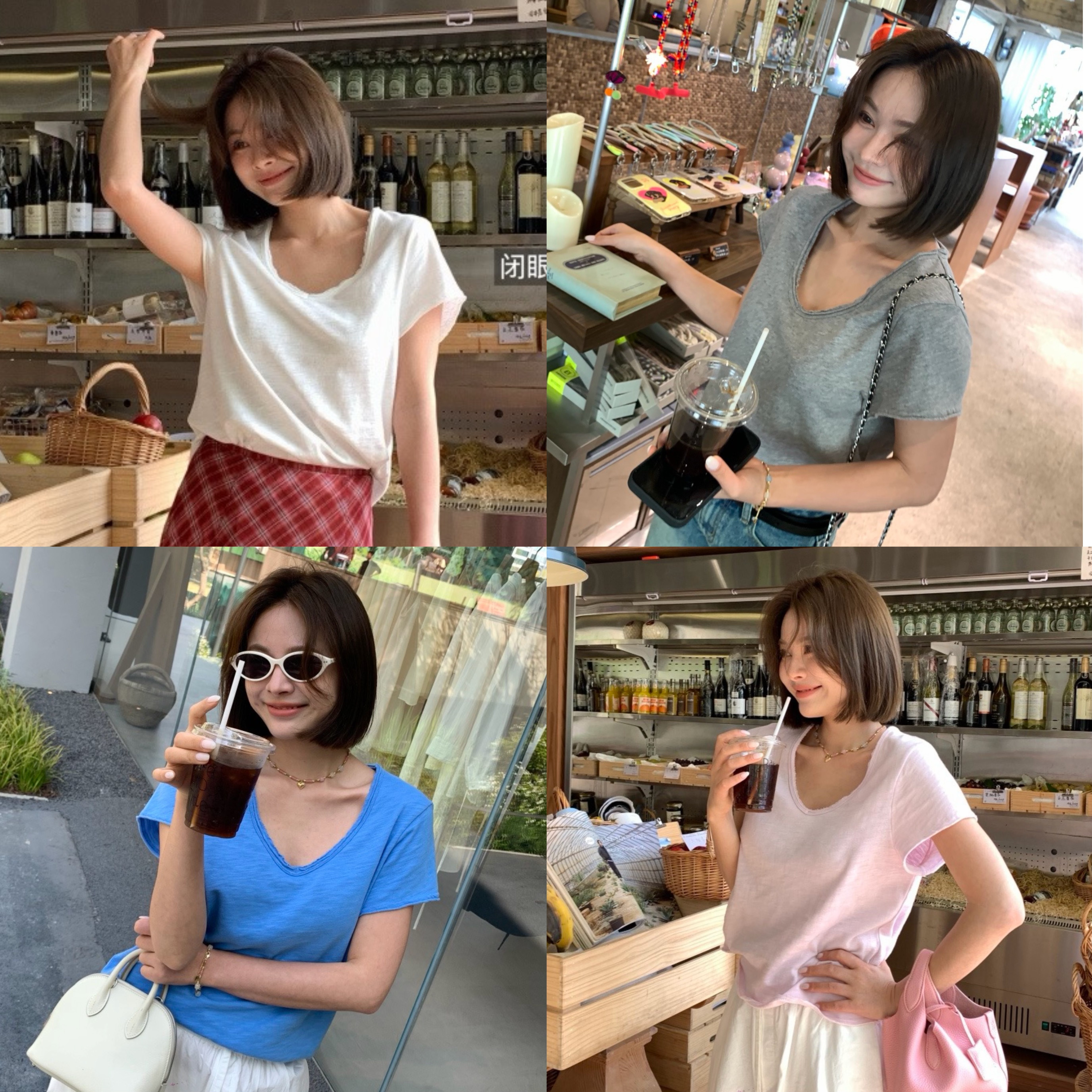 CherieBunny无敌软糯竹节棉 法式复古肌理10件自留V领短袖休闲T恤