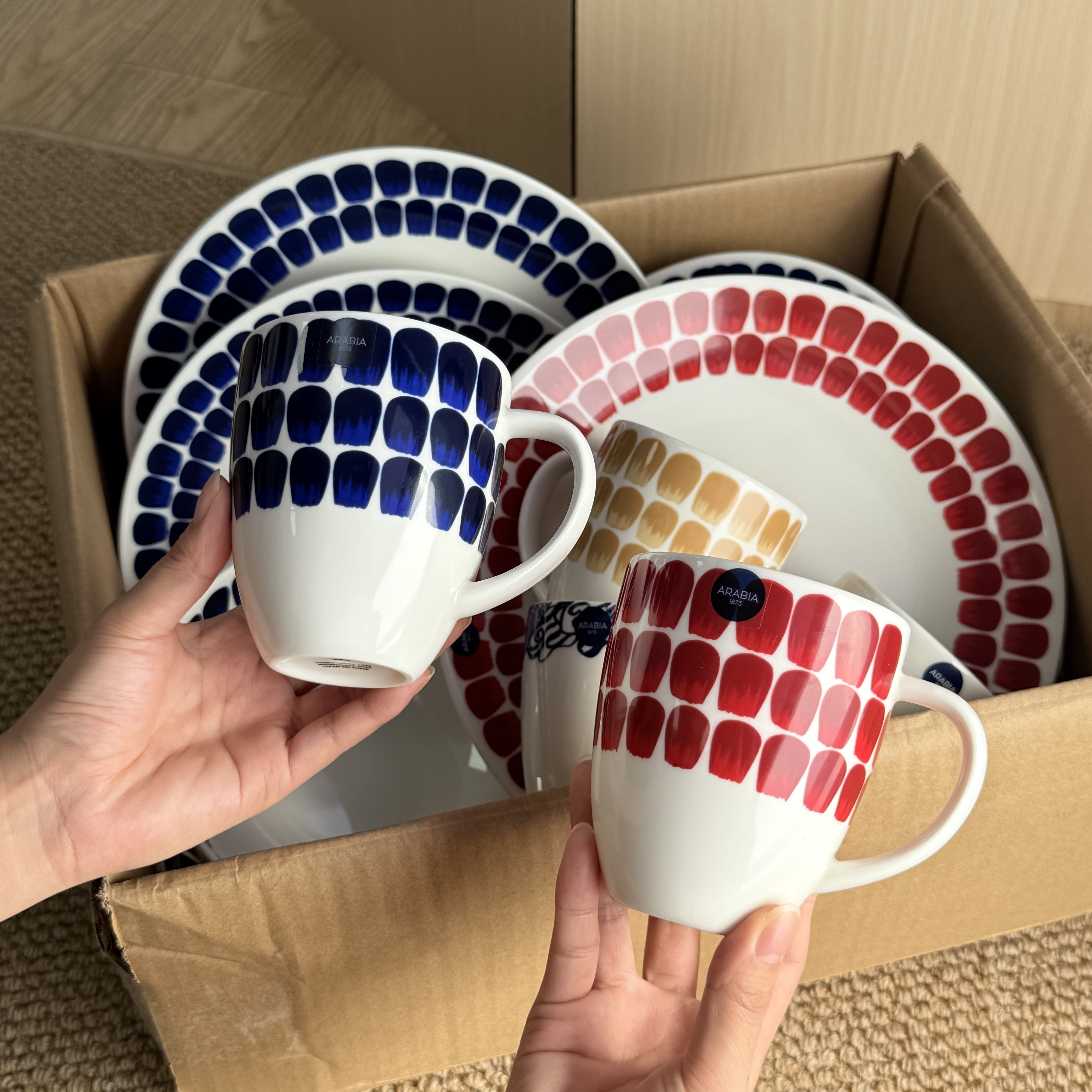 芬兰进口Arabia24h小时复古红蓝陶瓷马克杯子北欧咖啡杯水杯礼物