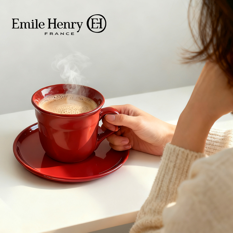 法国Emile Henry复古红陶瓷咖啡马克杯子耐高温烘焙餐具结婚礼物