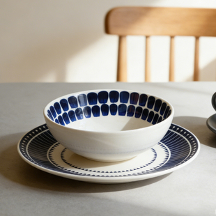 芬兰进口Arabia24h小时复古红蓝陶瓷汤碗面碗家用大碗菜碗深碗