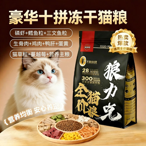 狼力克猫粮实惠装冻干全价成猫幼猫鲜肉营养粗蛋白大袋通用型猫粮