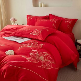 新款高端刺绣四件套纯棉全棉四季通用婚庆结婚床上用品轻奢高级感