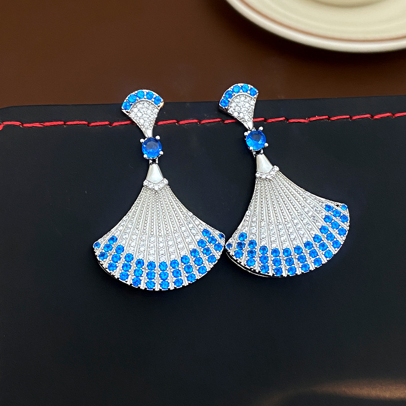 银针复古轻奢锆石几何扇形耳环宫廷风精致气质小众高级感时尚耳饰