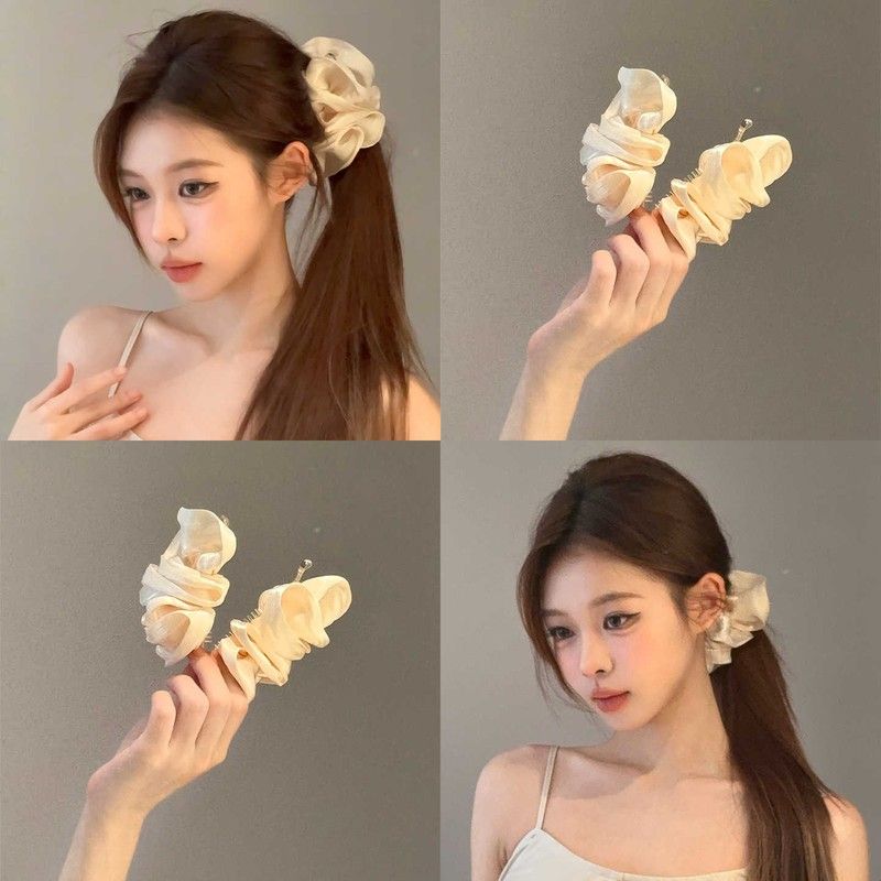 法式纯欲云朵泡芙缎面香蕉夹女高级感后脑勺盘发夹半扎发抓夹发饰