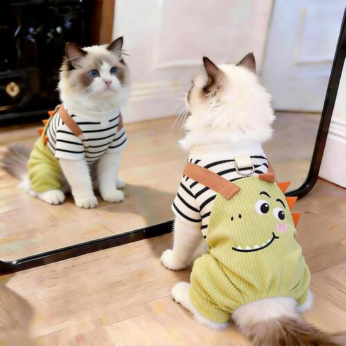猫咪宠物衣服秋冬款条纹恐龙背带裤金渐层布偶外出宠物狗狗四脚衣