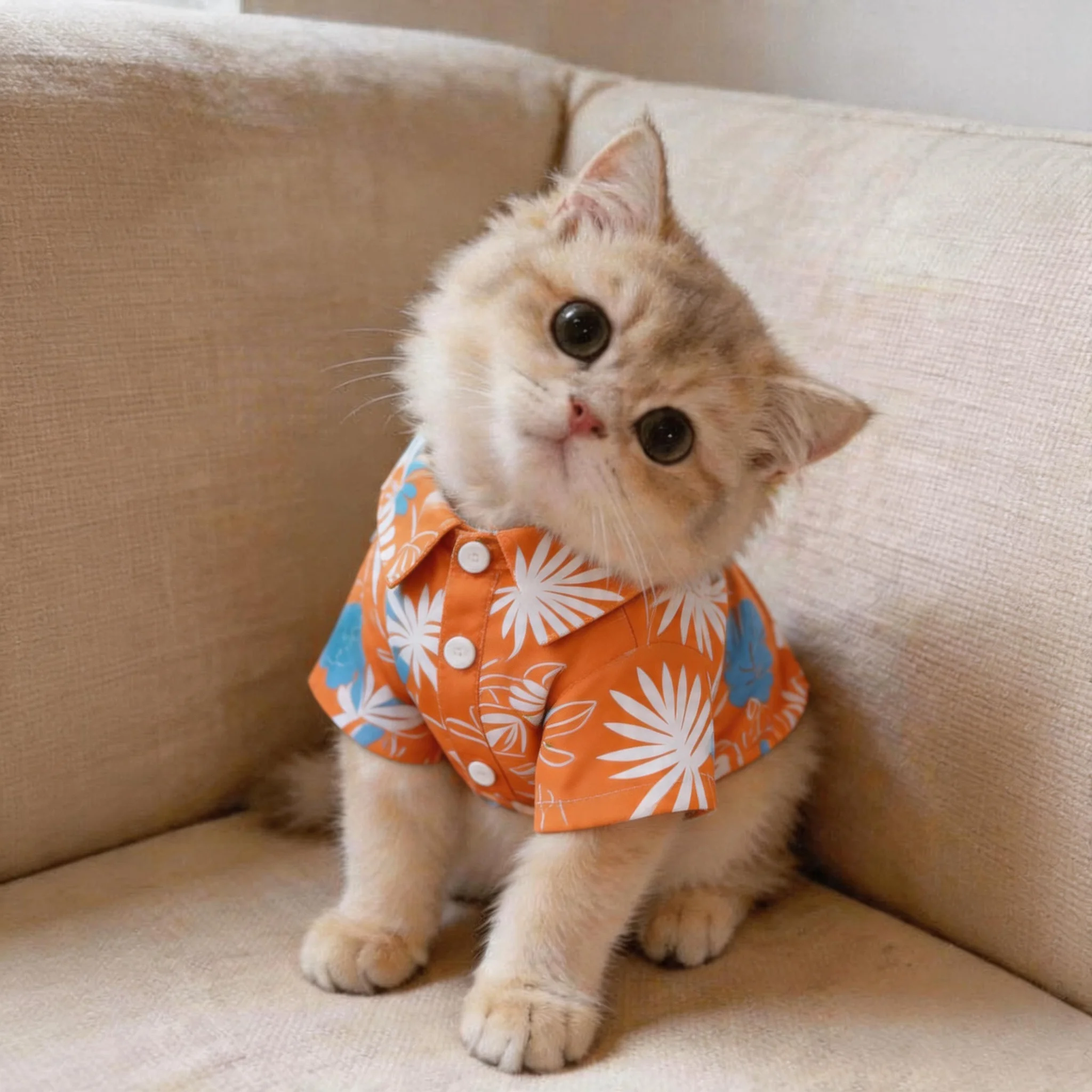 猫咪衣服夏季薄款透气防掉毛布偶金渐层宠物小狗狗夏天沙滩风衬衫