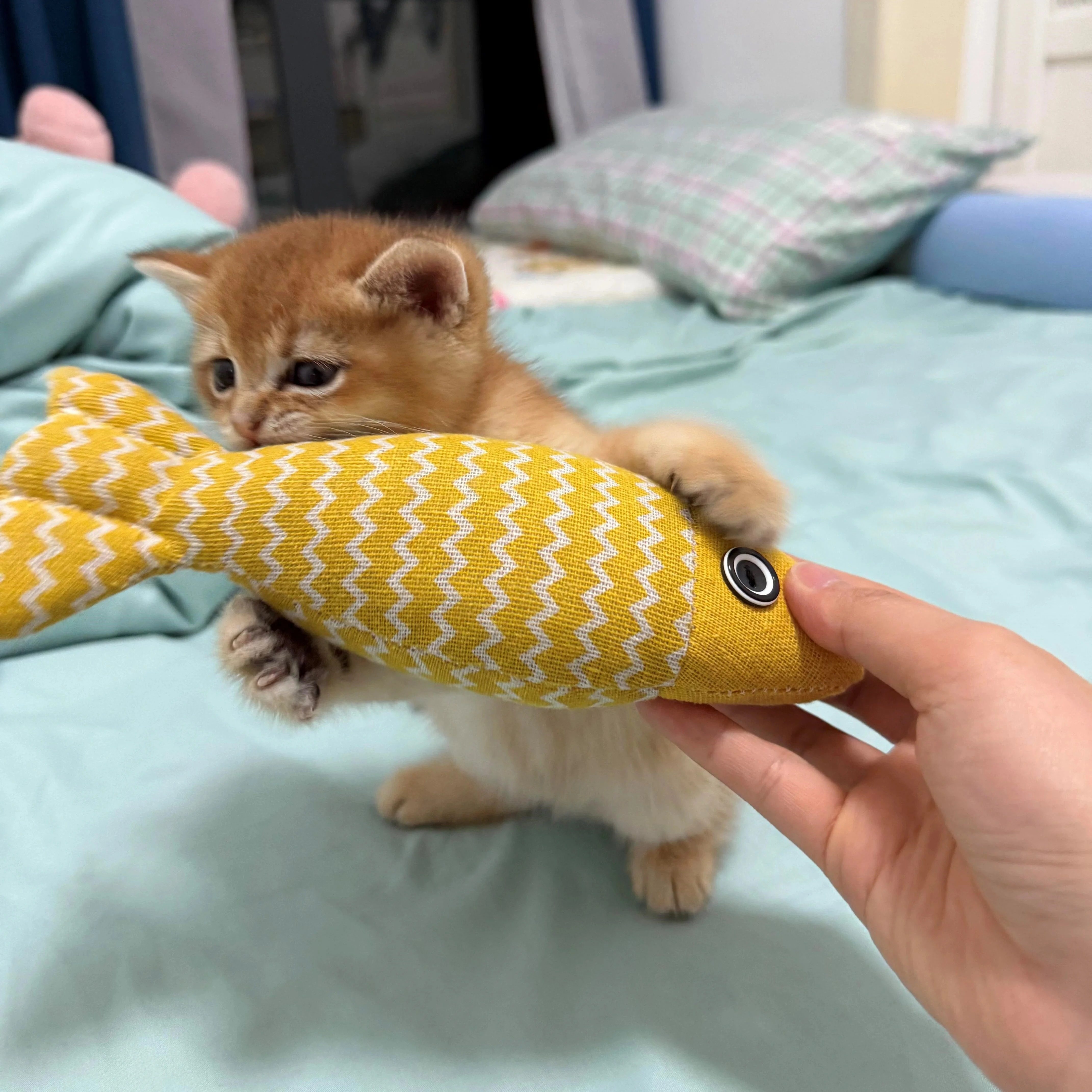 猫咪玩具自嗨解闷猫薄荷麻布仿真鱼逗猫棒磨牙棒幼猫抓板宠物用品