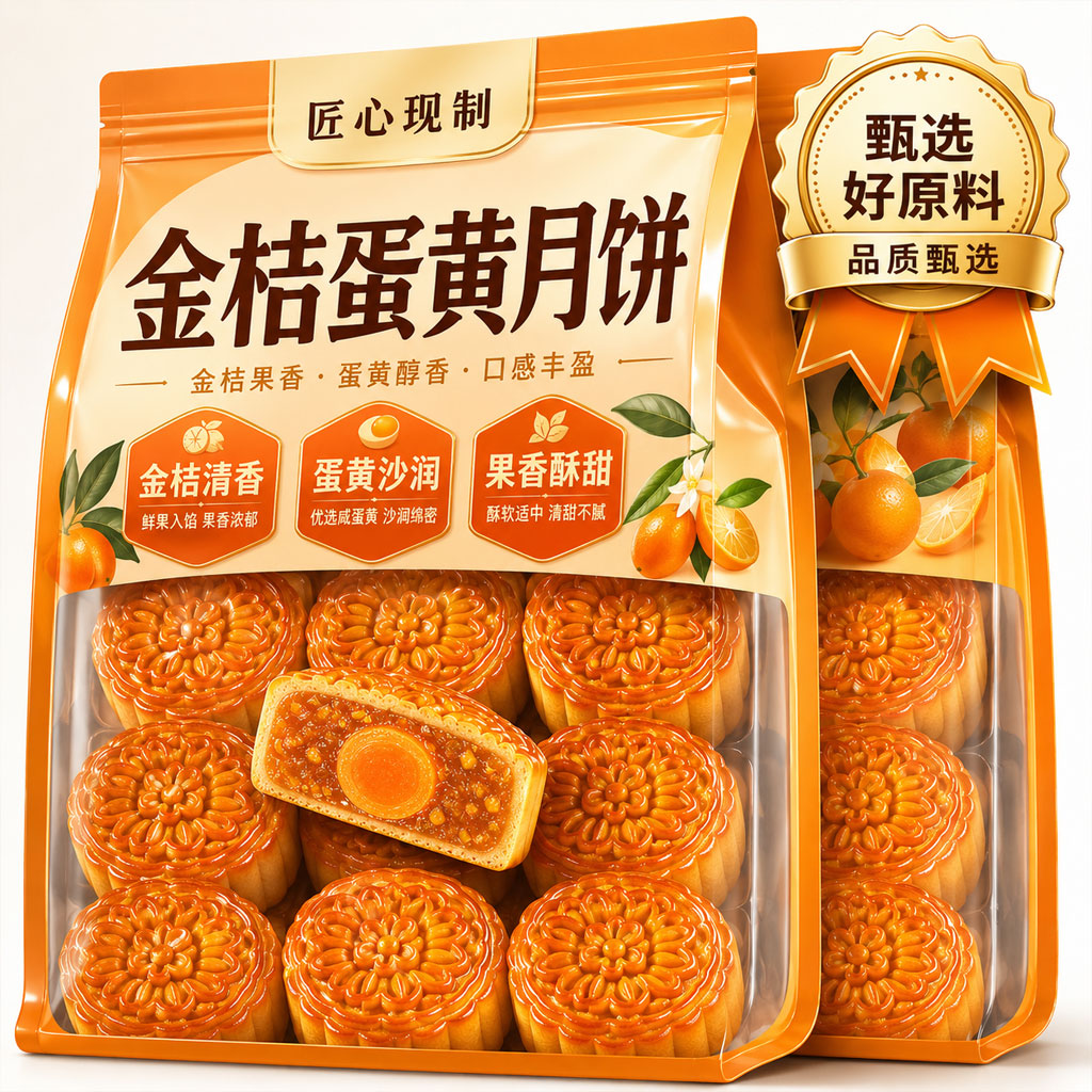 老字号金桔蛋黄月饼官方旗舰店正宗广式月饼中秋节无添加糕点零食