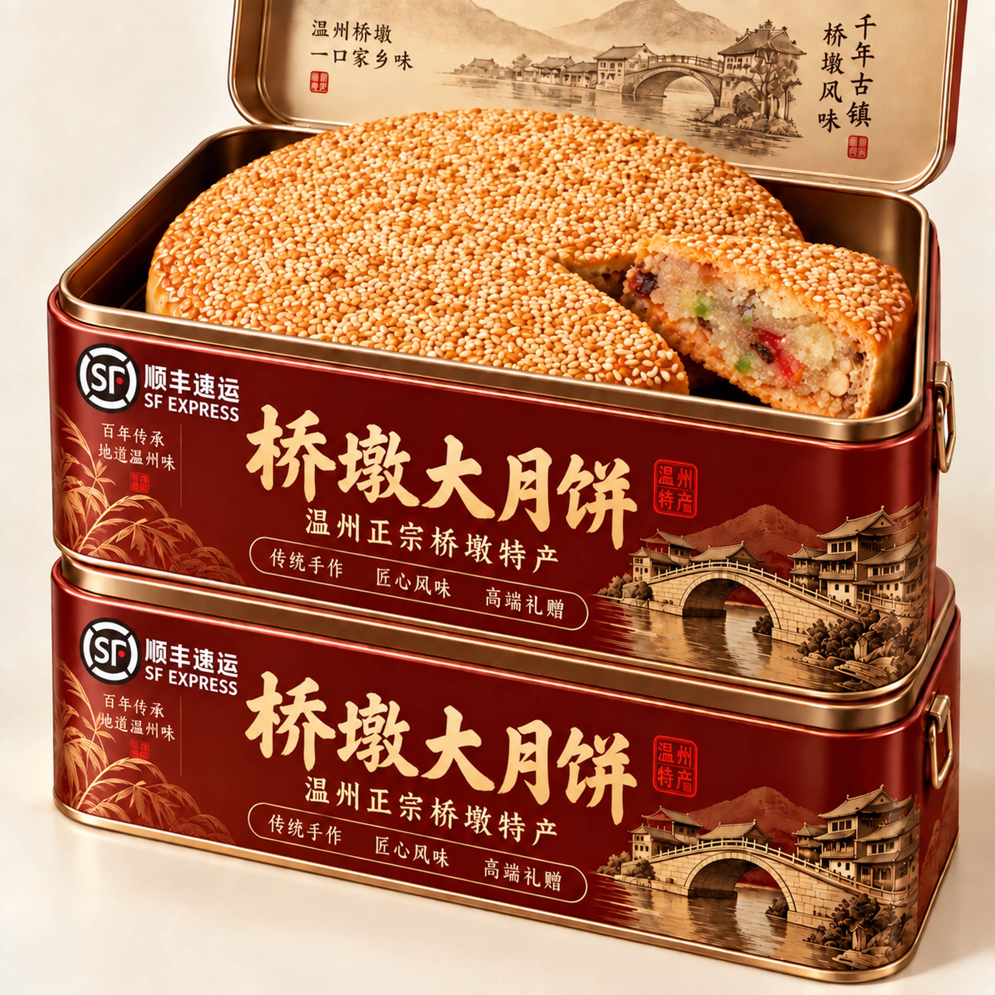 传统老式！正宗温州桥墩大月饼五仁鲜肉蛋黄肉松手工制作礼盒装