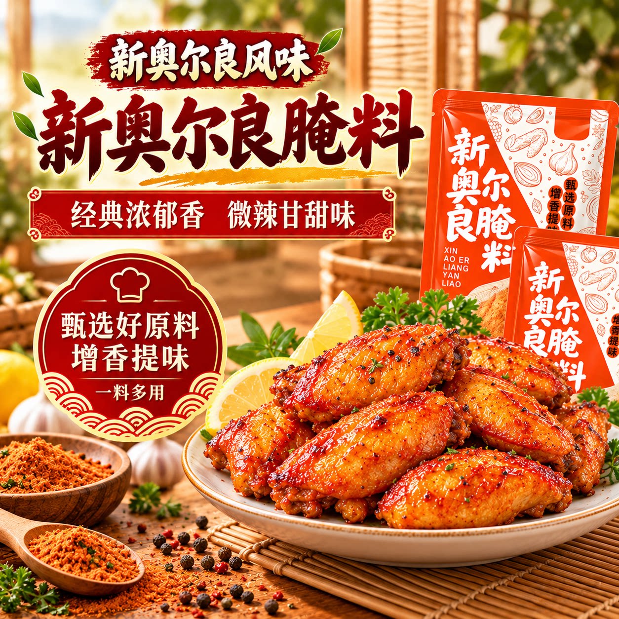 新奥尔良腌制料官方旗舰店无防腐儿童烤鸡翅鸡排鸡腿腌料蜜汁调料