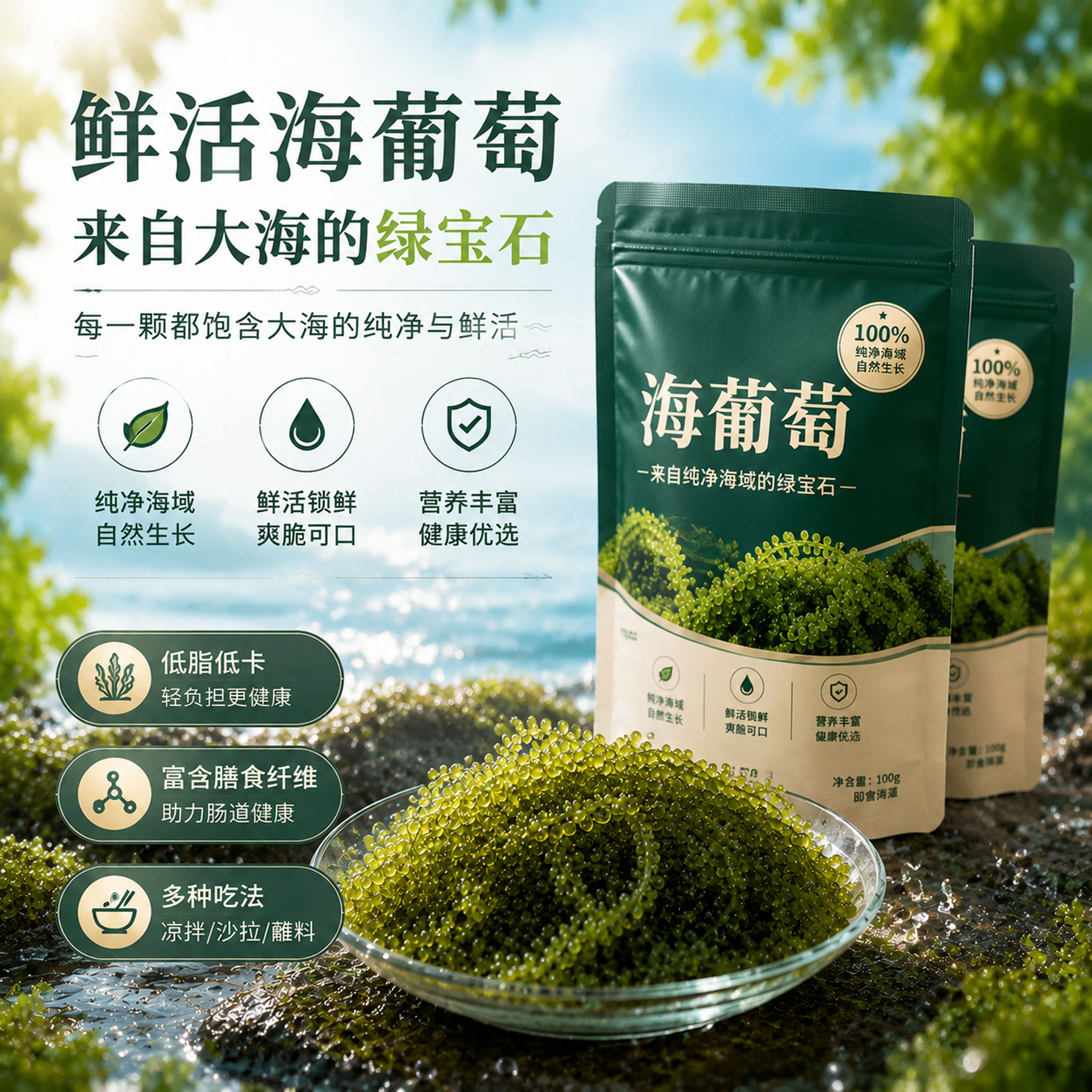 【绿色鱼子酱】海葡萄儿童即食官方旗舰店绿色健康火锅涮菜凉拌菜