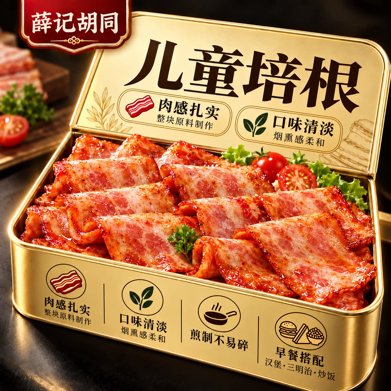 儿童培根早餐食材家庭煎烤三明治汉堡披萨便当烹饪冷藏装肉片配料