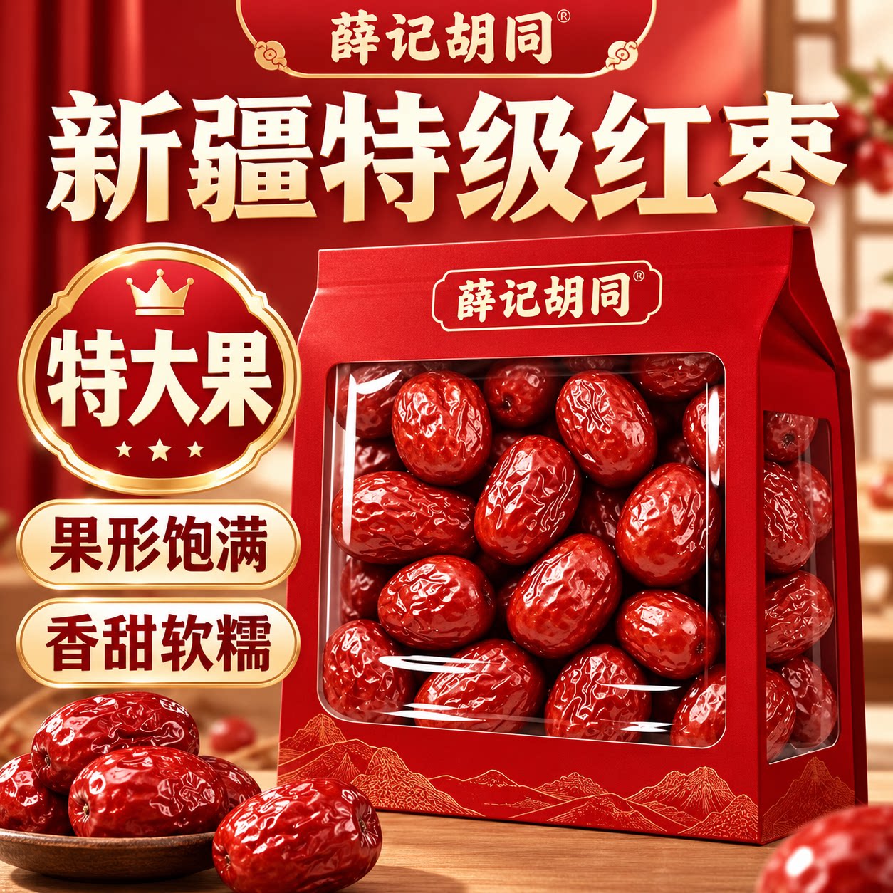红枣大枣灰枣干果补气养血精选饱满果肉厚实自然甜家庭装休闲零食