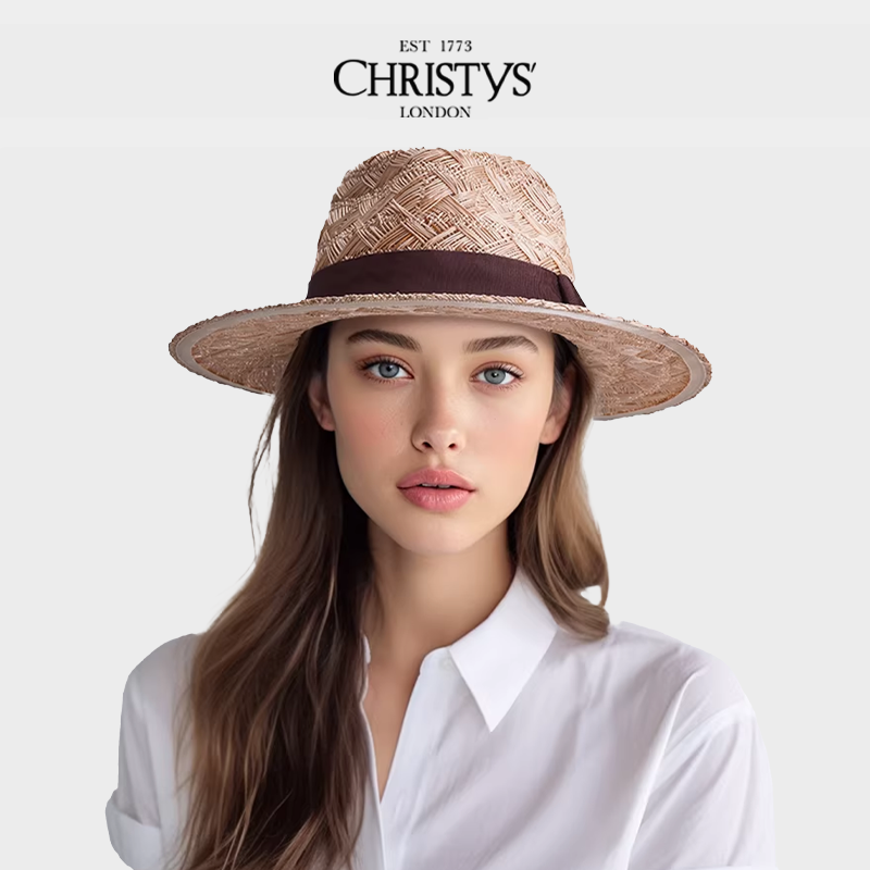 【新品】Christys'百年皇室品牌 手工编花宝草Fedora草帽 礼帽
