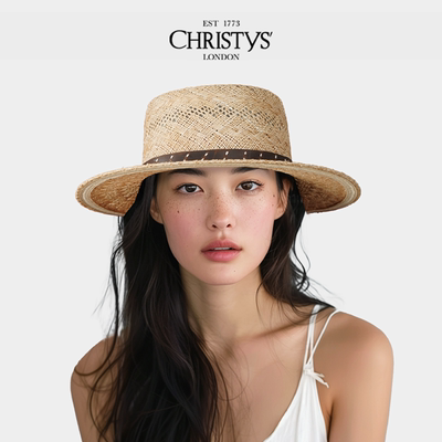 【2026新品】Christys'百年皇室品牌 花纹宝草牛皮装饰大帽檐草帽