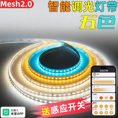 五色智能调光led灯带24V三色变光客厅线条灯冰蓝光感应已接入米家