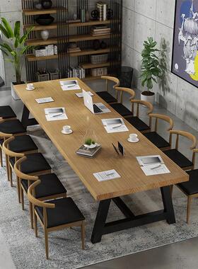 实木商业用公司桌长椅工风职员创休闲意AA21办公桌子工作室大板会