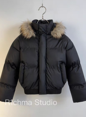 R1chma座山雕可拆卸连帽冬季加厚保暖毛领派克棉服夹克外套男装
