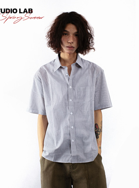 LDSTUDIOLAB原创 日系复古cleanfit条纹宽松基础百搭短袖衬衫男女