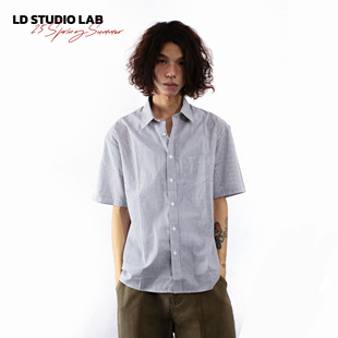 LDSTUDIOLAB原创 日系复古cleanfit条纹宽松基础百搭短袖衬衫男女
