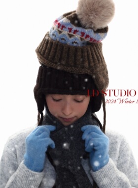 日系复古费尔岛风毛线帽子冬季加厚保暖针织帽圣诞可爱护耳冷帽