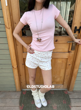 LDSTUDIOLAB “基础神T”正肩修身显瘦打底短袖粉色收腰高弹T恤女