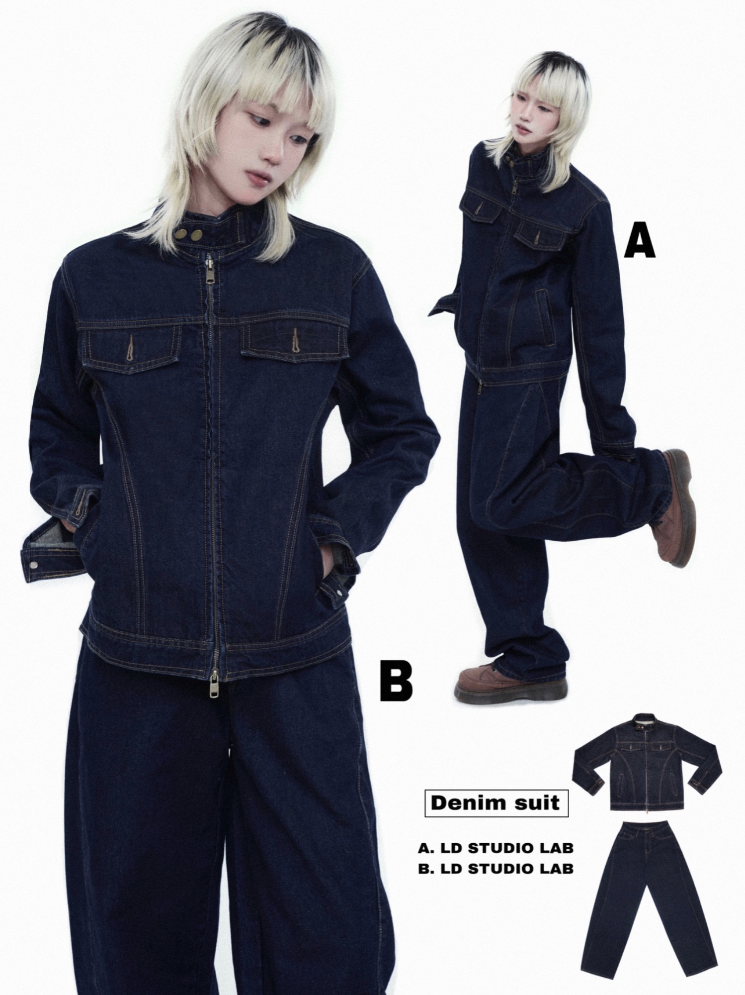 外套日系夹克牛仔裤立领