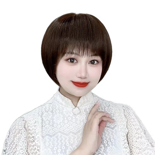 假发女短发全真人发手工钩织波波头发型自然蓬松整顶修脸女士头套