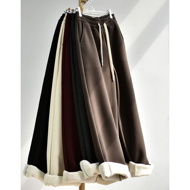 高腰抽绳窄版阔腿裤女韩版