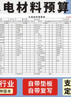 水电材料预算单玛计划2024年