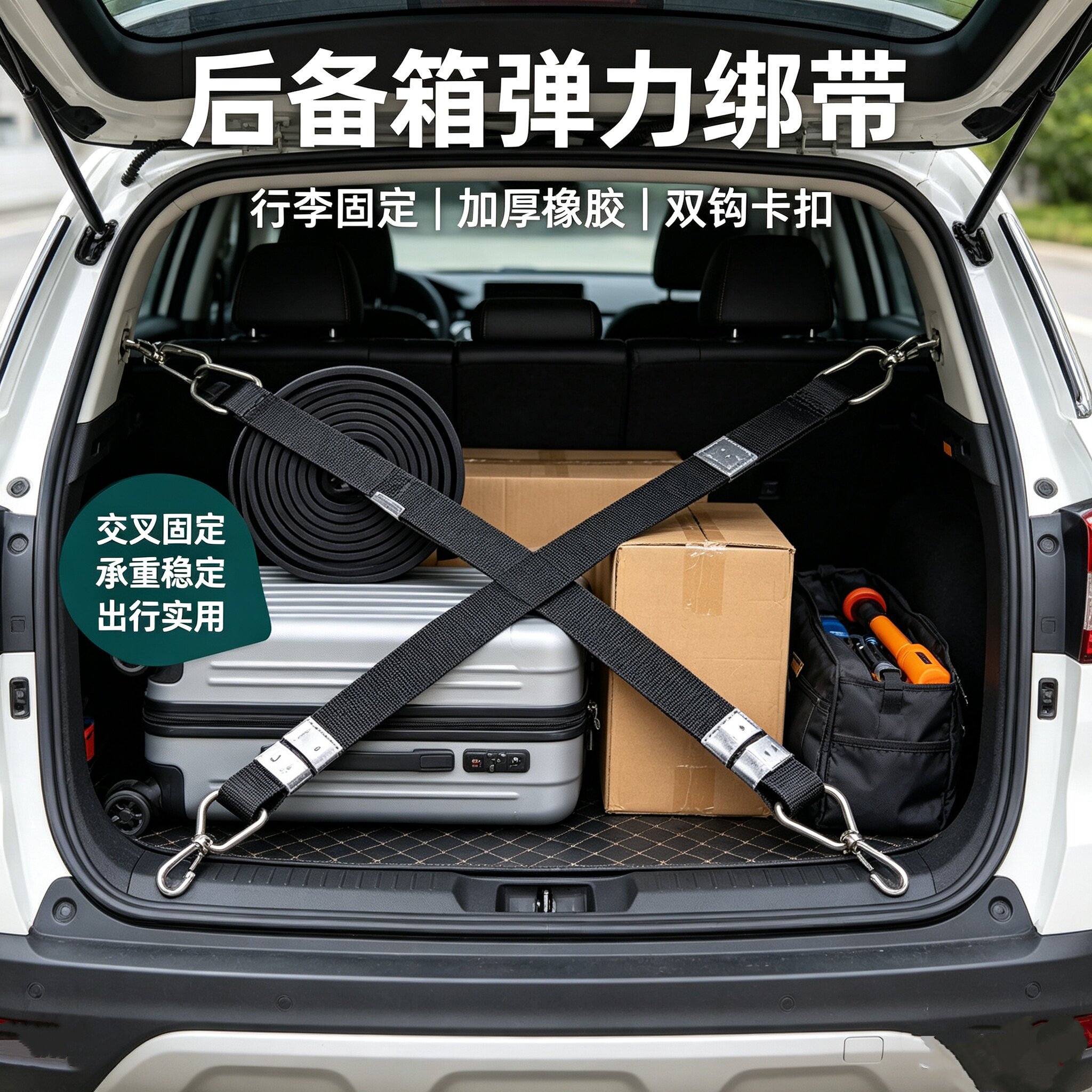 高弹双钩卡扣橡胶承重稳定摩托车橡皮筋捆绑绳强拉绑弹力胶带