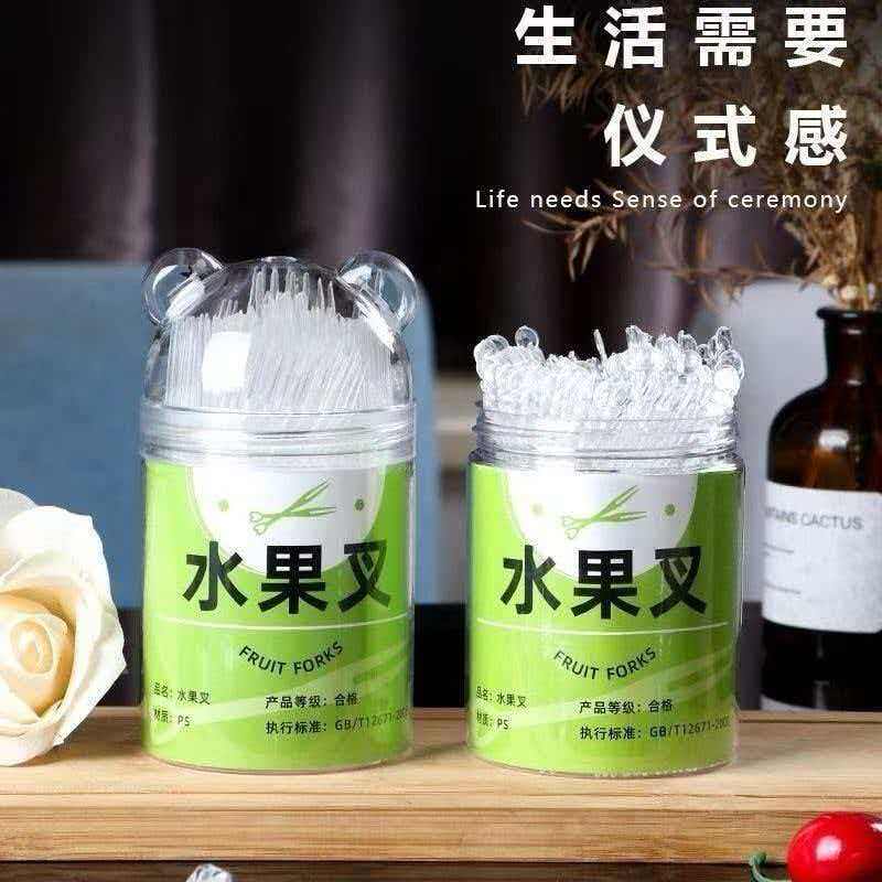 2元一次性水果叉子加厚加硬食品级塑料透明叉KTV商用月饼蛋糕签子