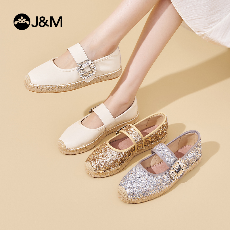 快乐玛丽凉鞋女2025夏季新款亮片扣带一脚蹬懒人渔夫鞋浅口单鞋女