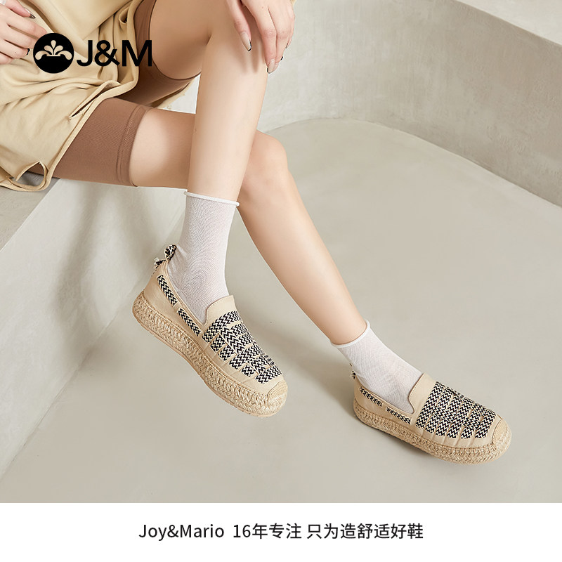 jm快乐玛丽麻底乐福鞋女鞋春季季新款帆布平底一脚蹬休闲单鞋