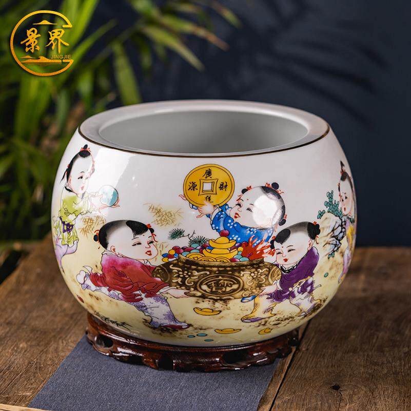 景德镇陶瓷小号金鱼缸招财进宝聚宝盆客厅台面荷花盆装饰风水摆件