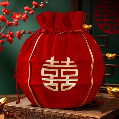 结婚包袱皮刺绣大号聚宝盆新娘陪嫁喜盆包裹布束口包袱布婚庆用品