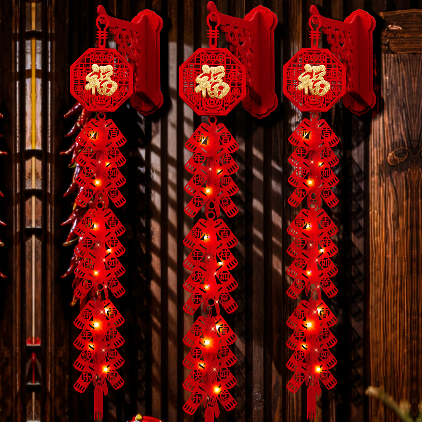 2026新年鞭炮挂饰仿真家用春节墙上门口挂件过年室内氛围装饰布置