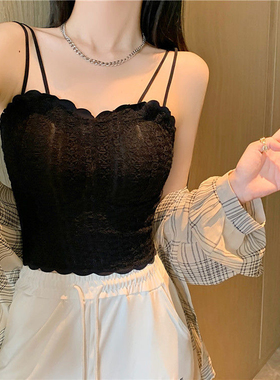 打底抹胸文胸一体内衣外穿女法式蕾丝吊带背心女内搭夏季性感美背