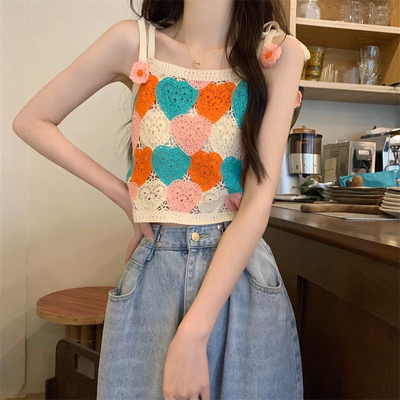 镂空绑带抹胸吊带背心女夏季新款多巴胺穿搭洋气减龄辣妹短款上衣