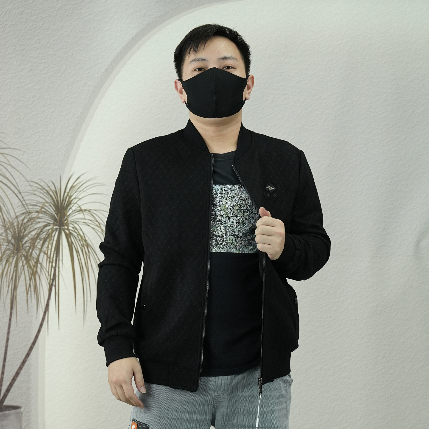 格子纹棒球领男士短款夹克外套