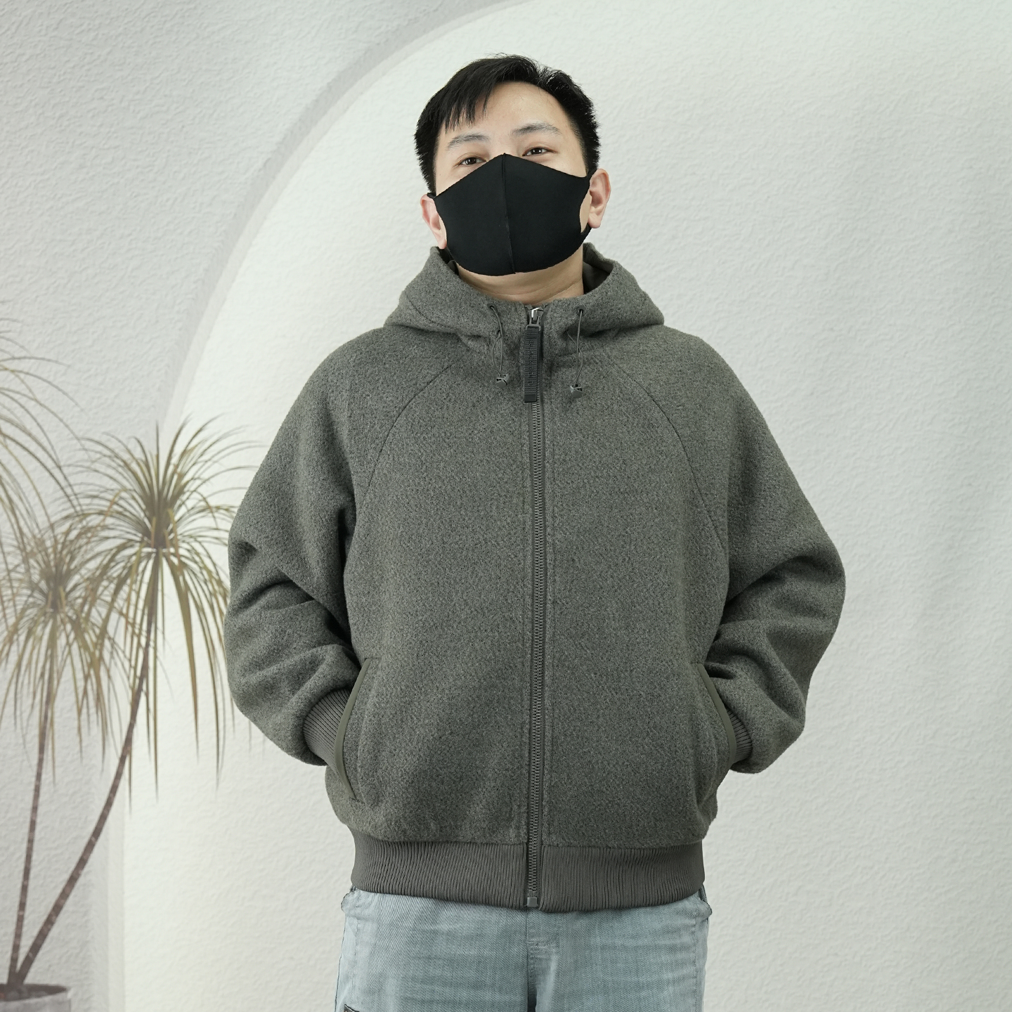 男士连帽简约呢外套新款时尚百搭