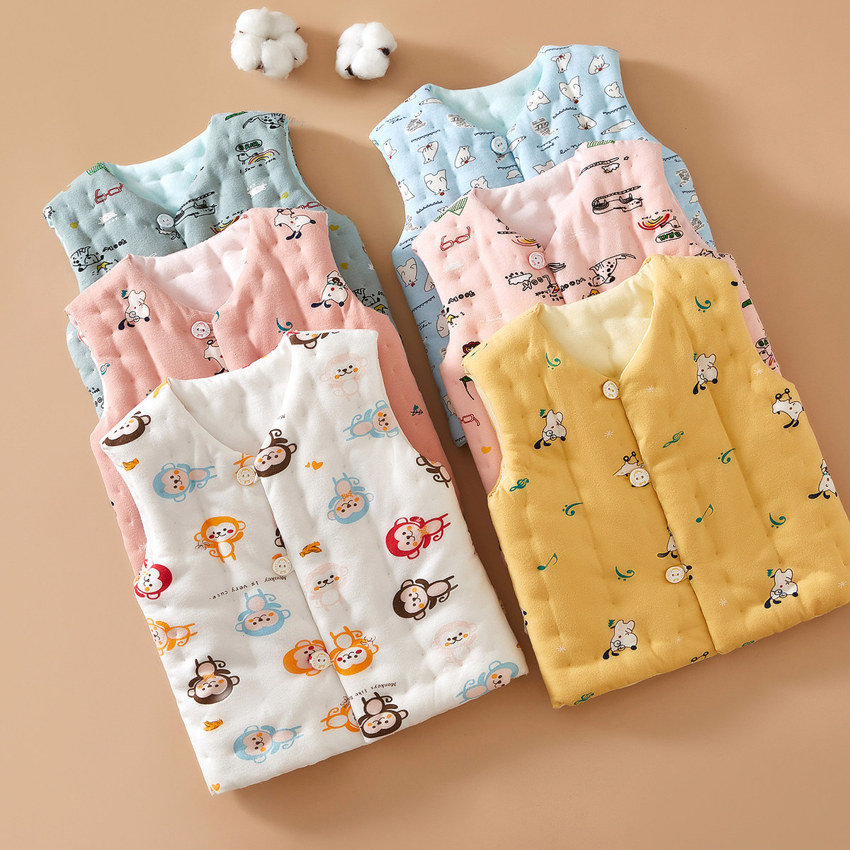 手工纯棉花婴儿秋冬季加厚保暖内胆马甲男女宝宝纯棉外穿坎肩背心