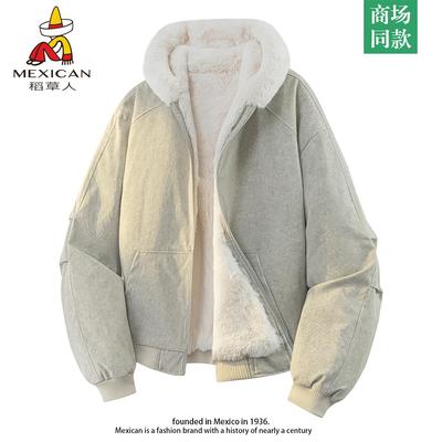 稻草人官方旗舰店加绒连帽棉服