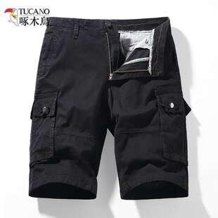 潮牌五分裤 男夏季 纯棉多口袋工装 裤 子 啄木鸟工装 男宽松休闲裤 短裤