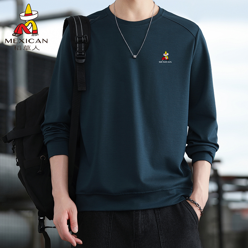 稻草人2025春秋冬季男士长袖圆领T恤棉质套头卫衣大码宽松体恤衫