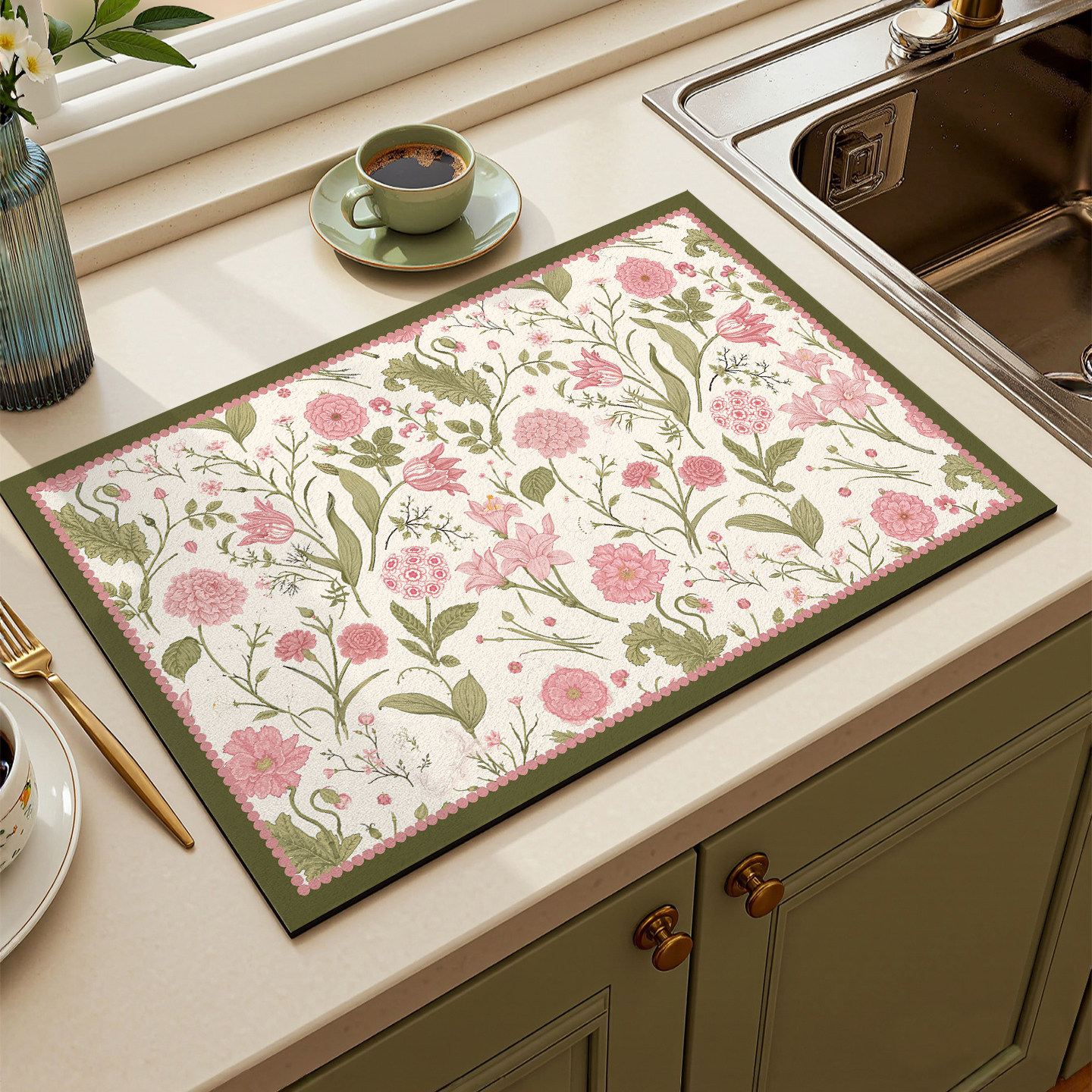 厨房台面洗碗池水槽繁花硅藻泥沥水垫隔热保护垫卫生间吸水防滑垫,居家布艺,厨房地垫,淘宝优惠券,粉丝福利购,淘宝优惠卷