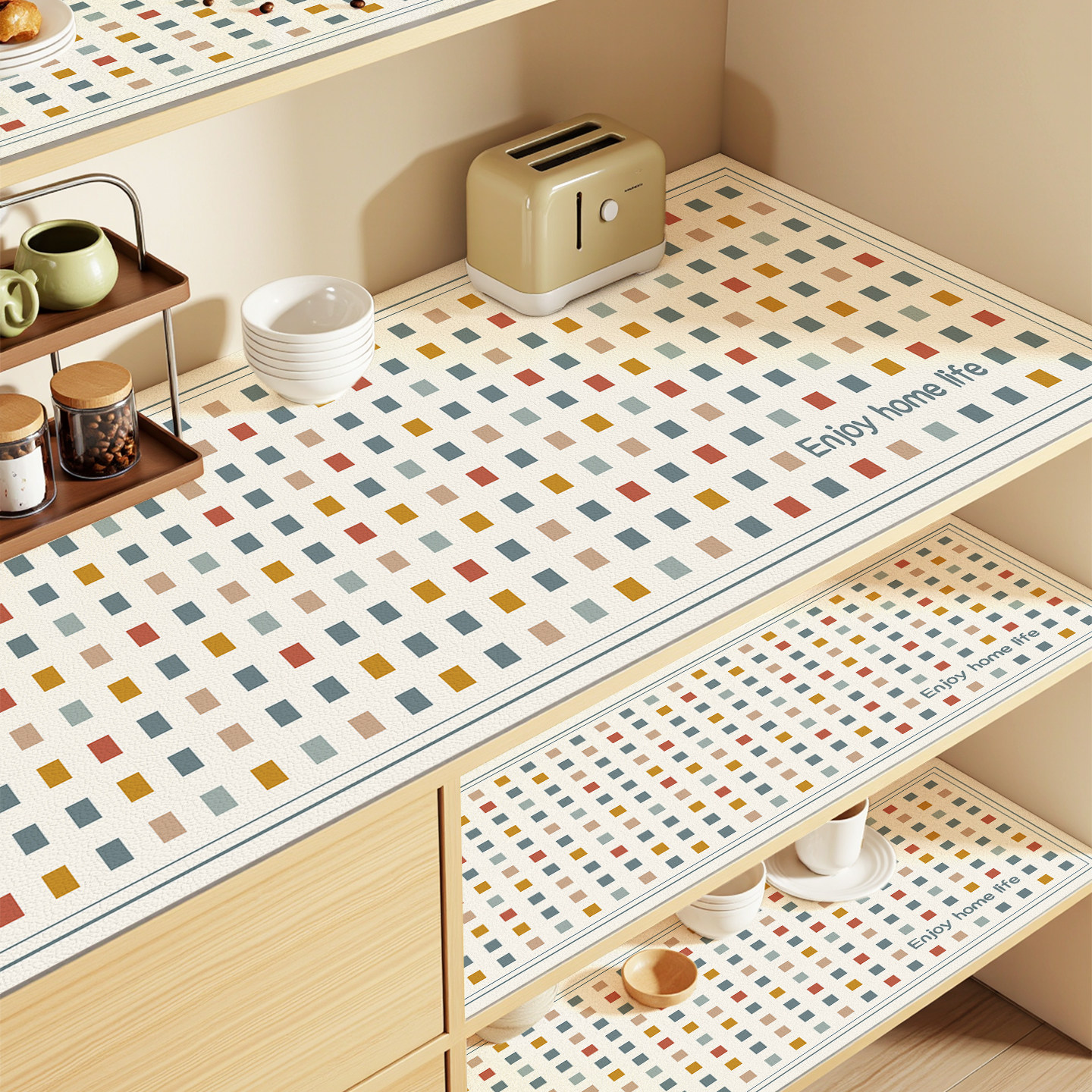 卡通奶油风鞋柜餐边柜电视柜防尘桌垫厨房抽屉防水防油皮革免洗垫,居家布艺,桌布,淘宝优惠券,粉丝福利购,淘宝优惠卷